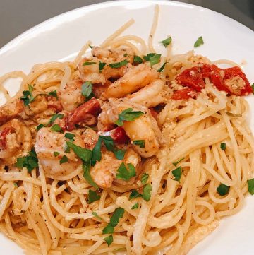 Shrimp Pesto Spaghetti