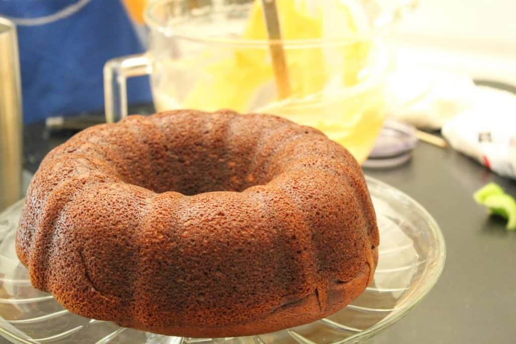 Pumpkin Bundt Cake on a cake plate