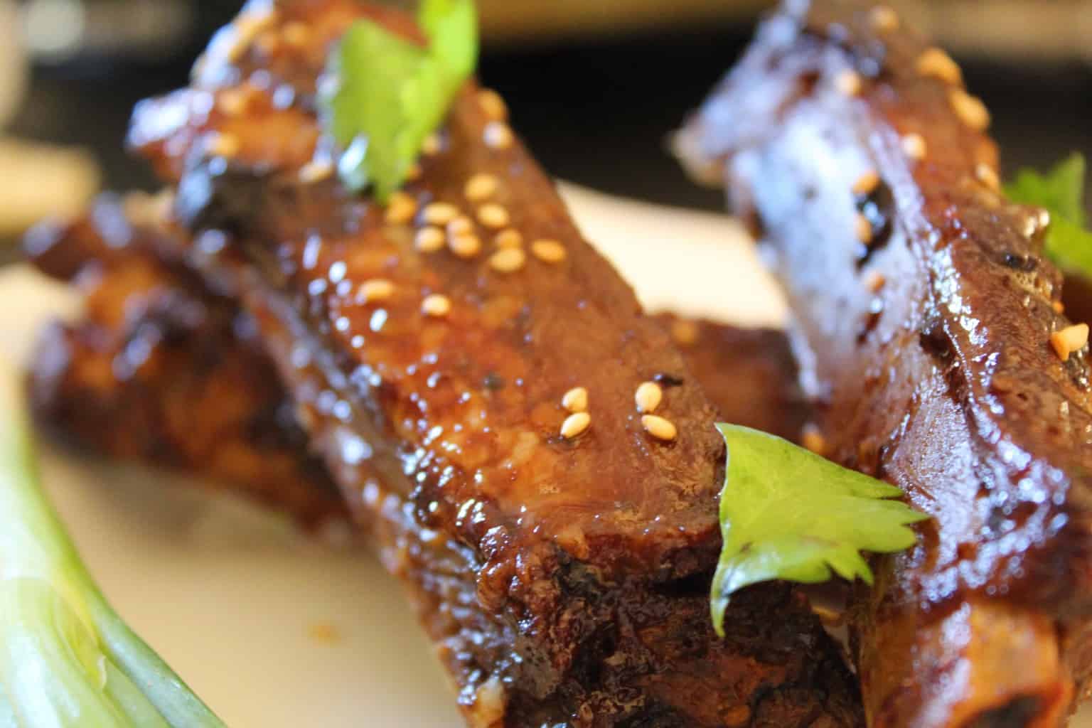 Chinese Sticky Ribs on plate.