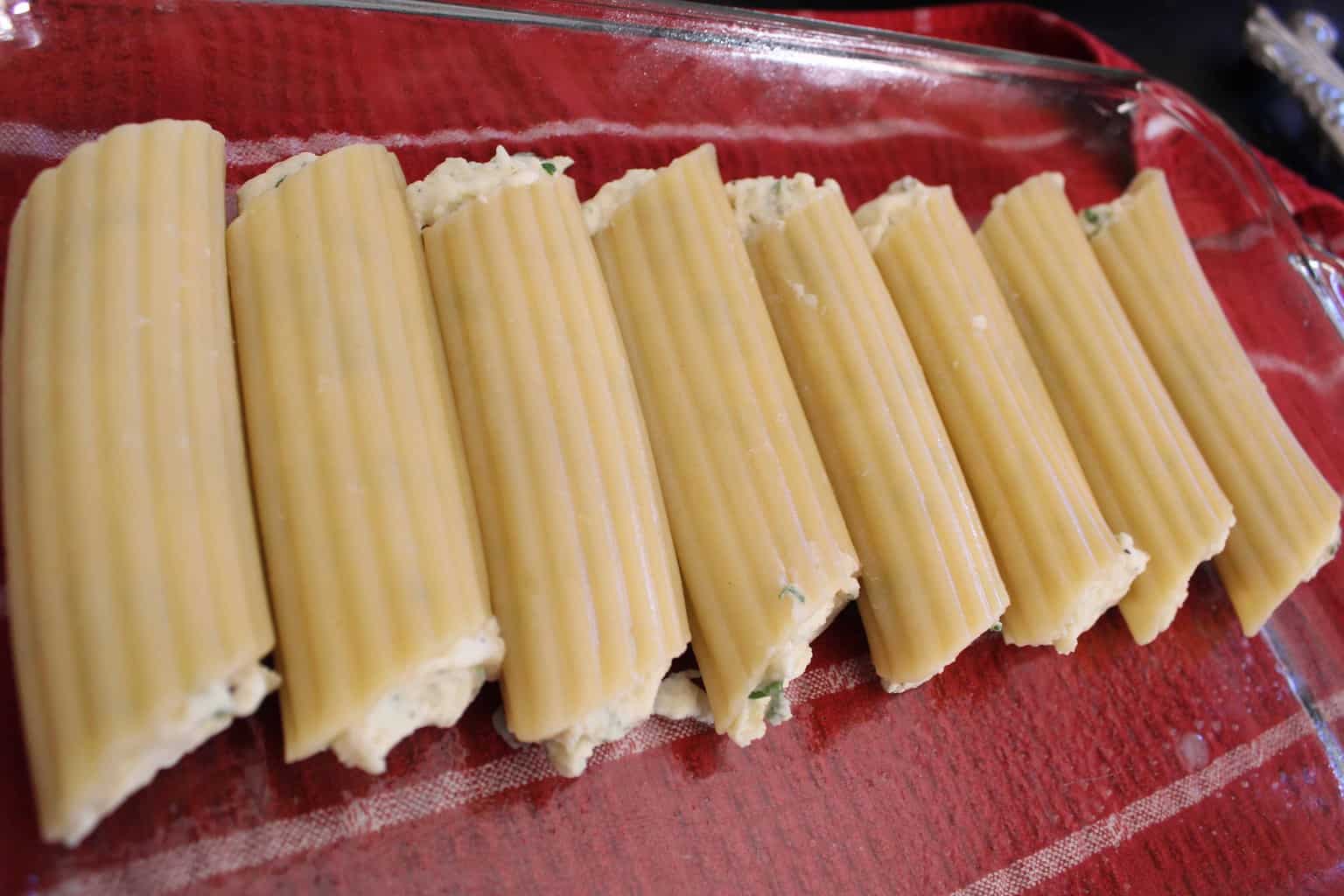 Stuffed Manicotti Pasta Shells in baking dish