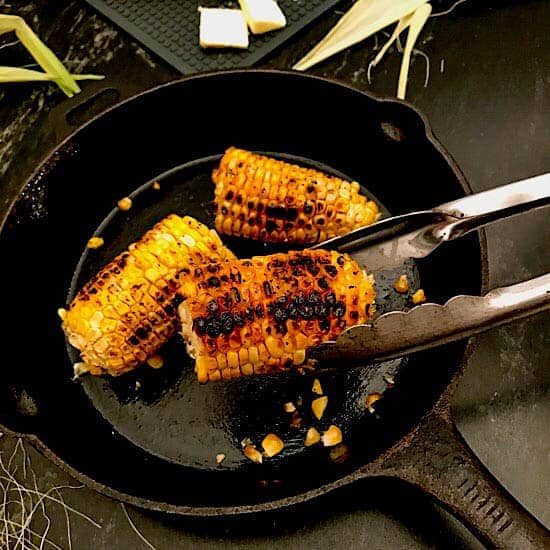 Pan Roasted Corn on the Cob in cast iron skillet