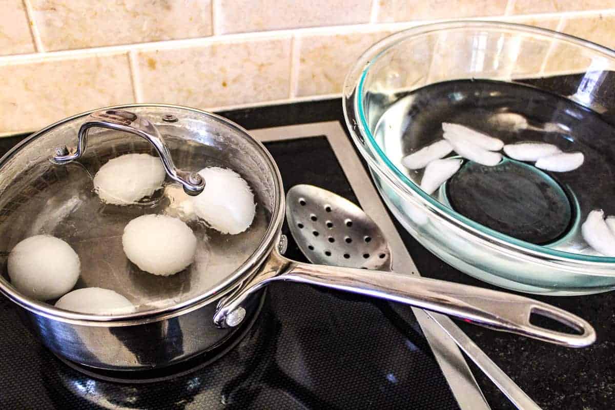 Perfect boiled eggs require boiling water and an ice bath