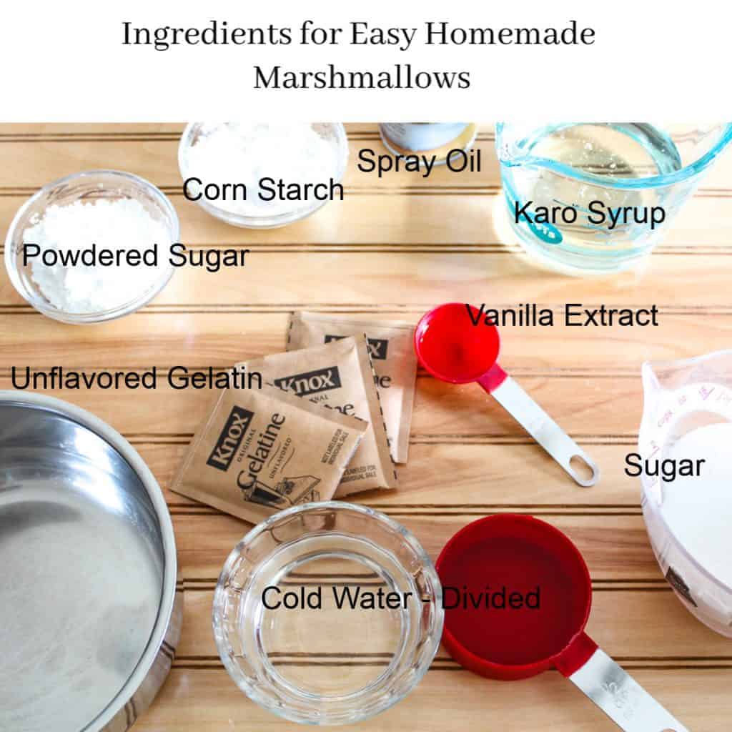 Overhead visual of ingredients for easy homemade marshmallows