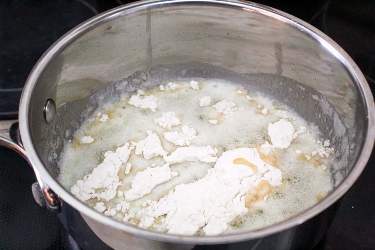 Flour and melted butter in pan