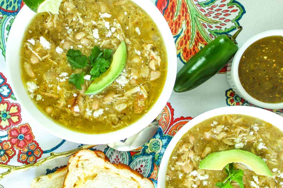 Green chili chicken soup top