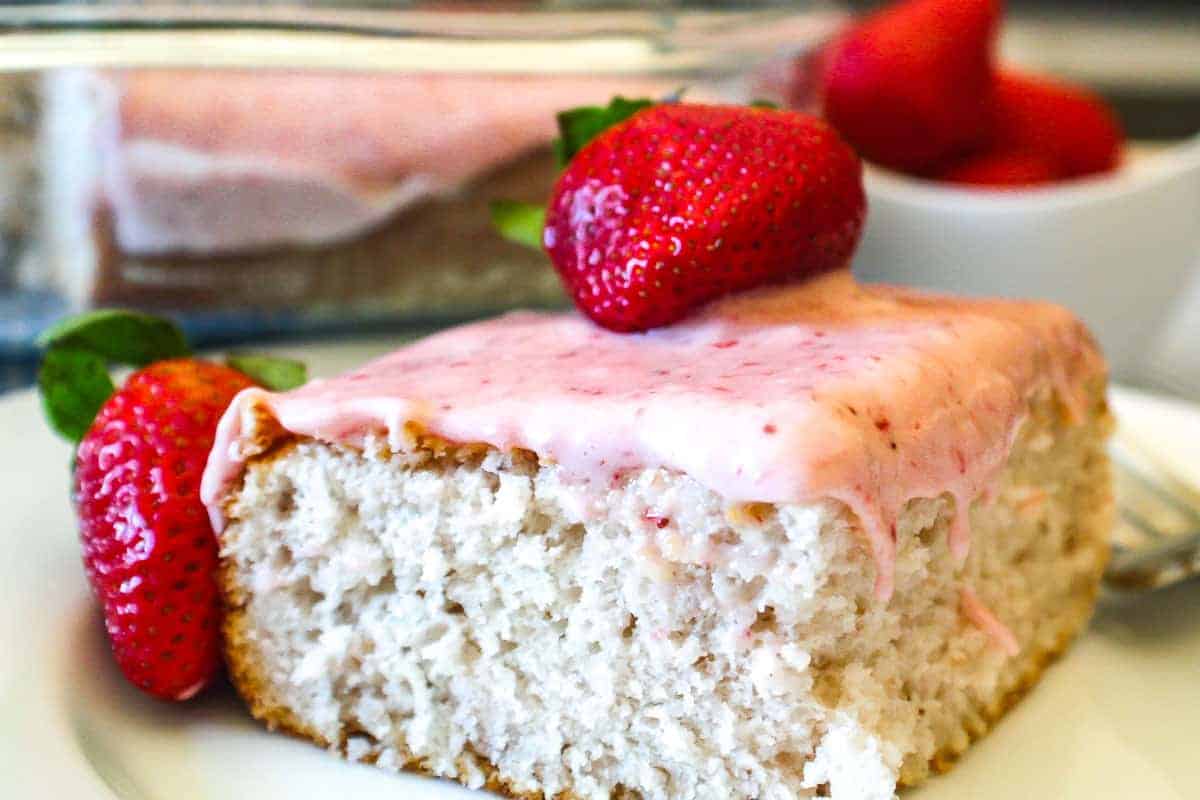 Close up side view of strawberry cake