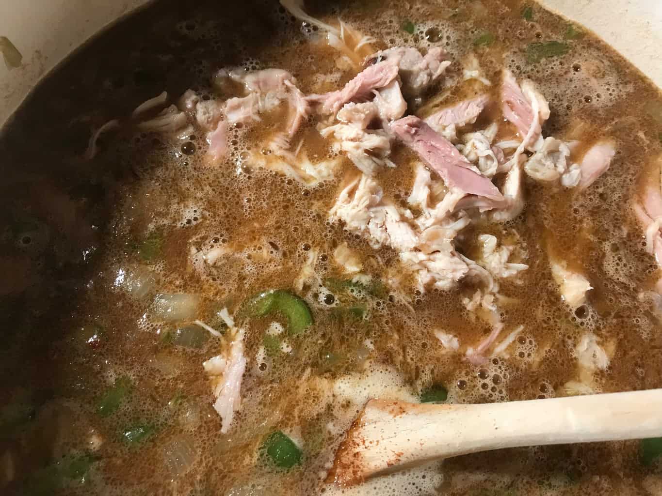 Gumbo in stockpot.