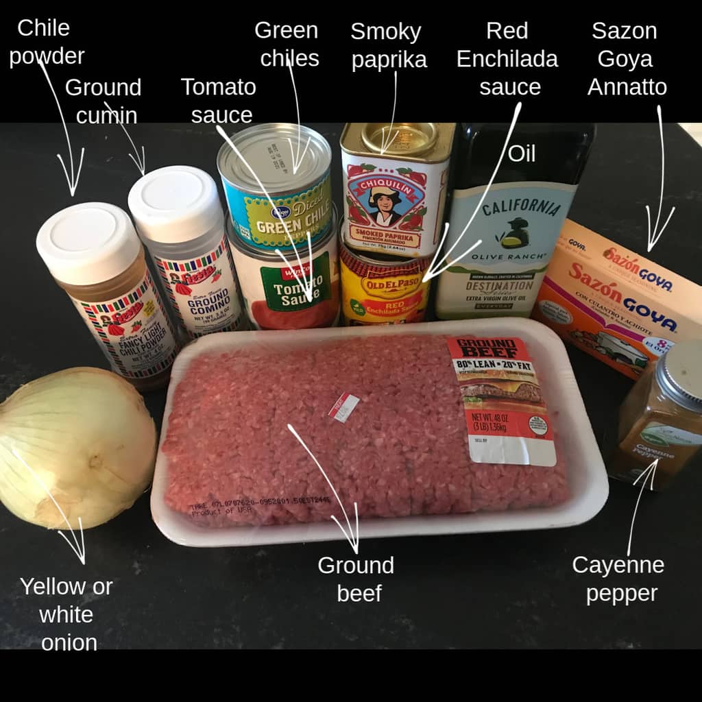 Labeled ingredients on counter.