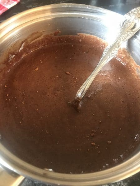 Chocolate pie filling in a pan