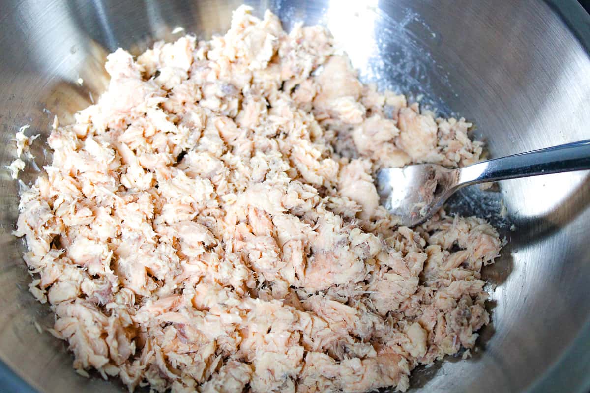 Flaked salmon in a bowl