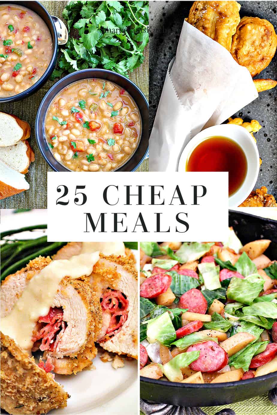 Collage of images for 25 cheap meals