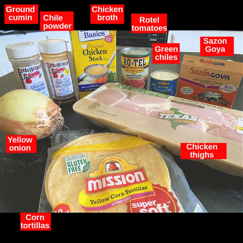 Labeled ingredients on counter top.