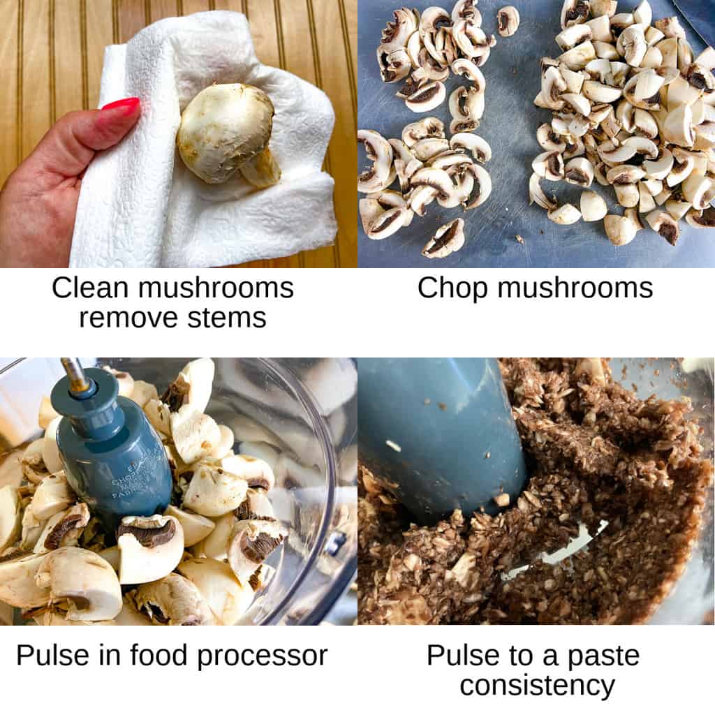 Steps showing how to clean and process mushrooms