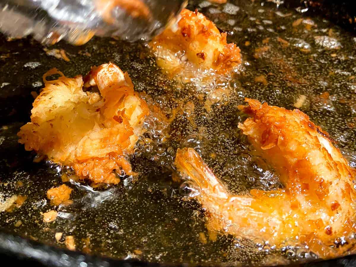 Shrimp frying in oil