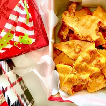 Peanut Brittle in a Christmas box