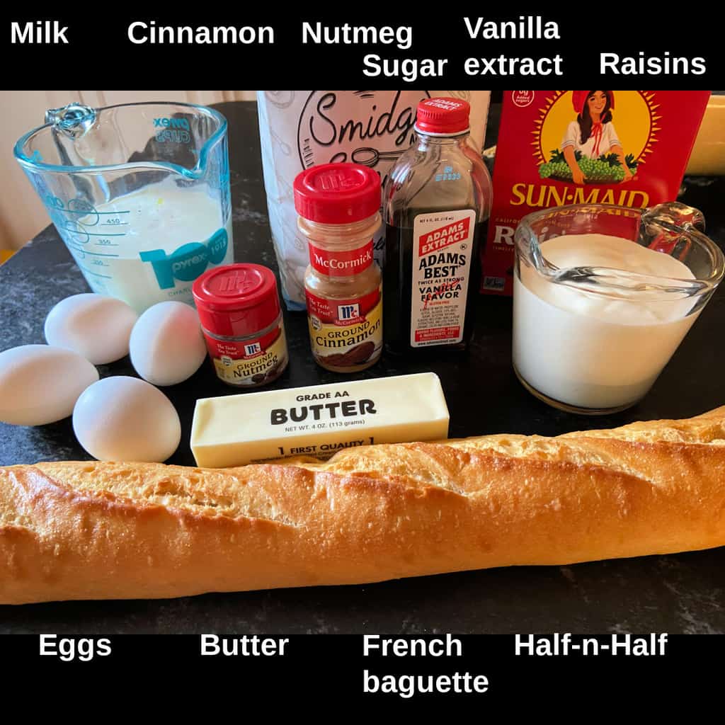 Ingredients labeled on counter top.