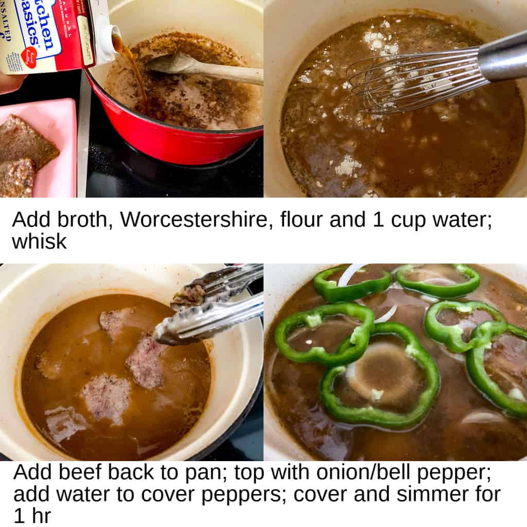 Steps showing how to make the brown gravy.