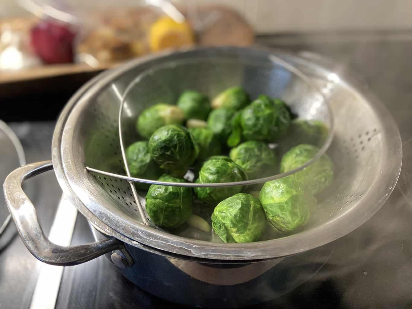 Brussels sprouts steaming.