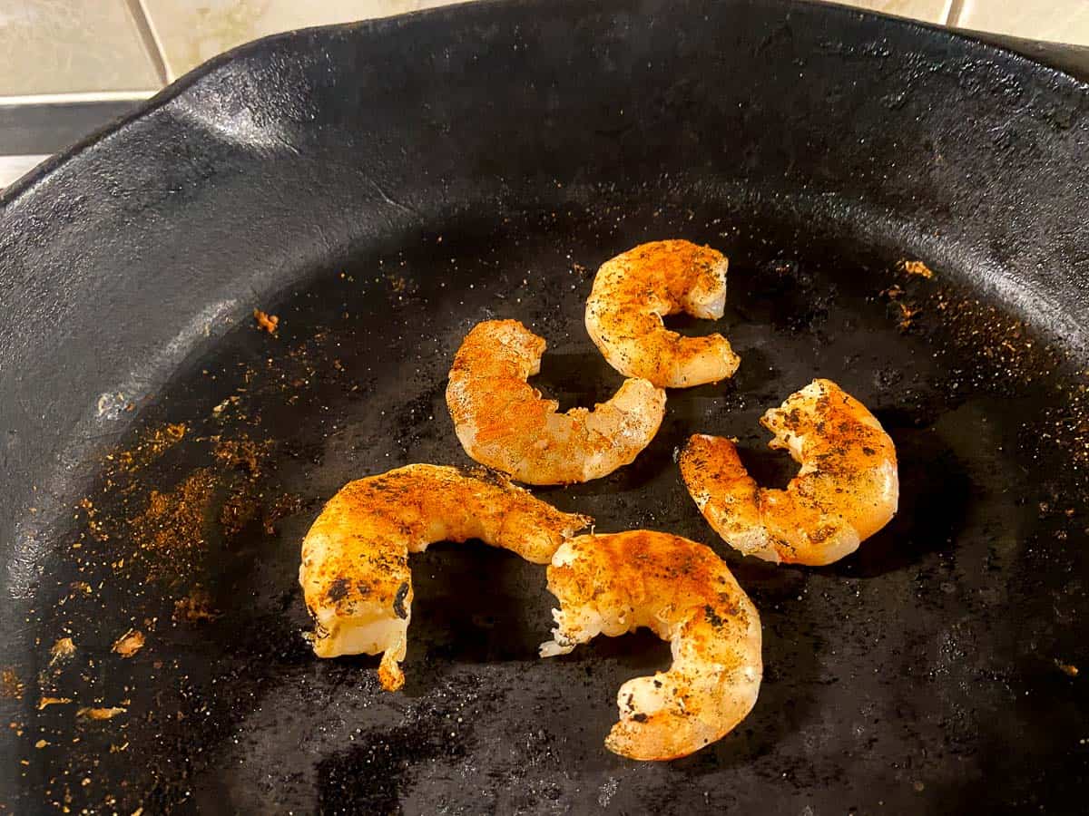 Blackened shrimp in cast iron skillet