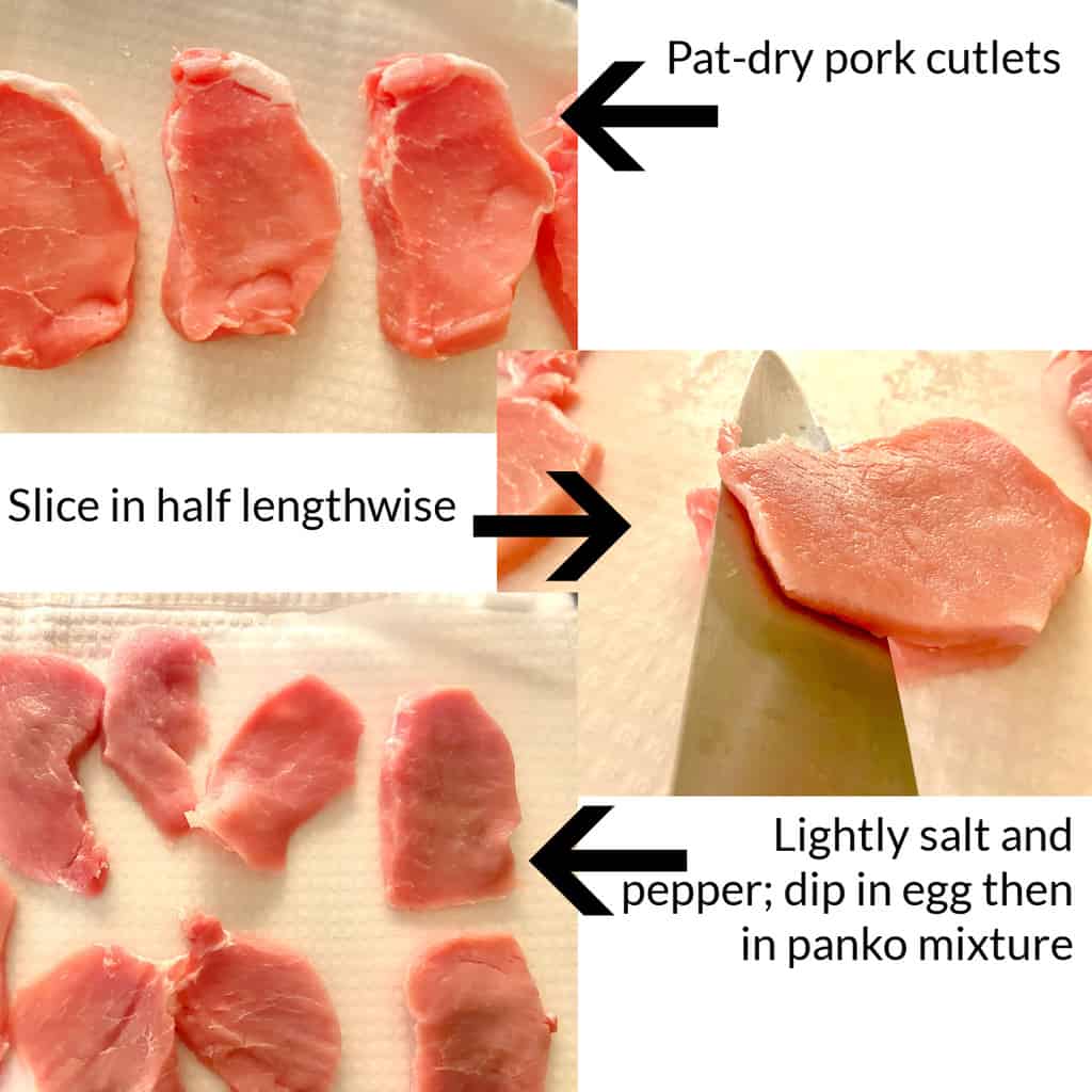 Collage showing how to prep pork.