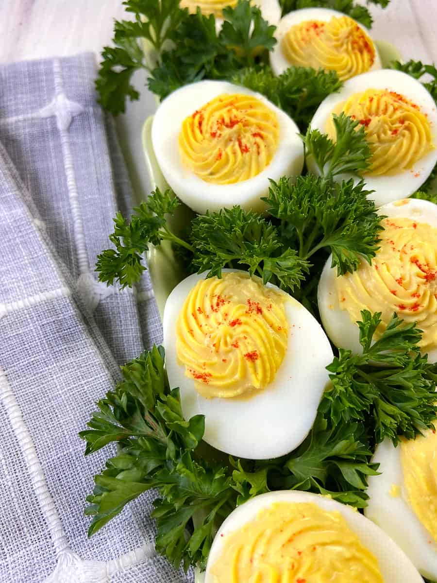 Deviled eggs on a platter