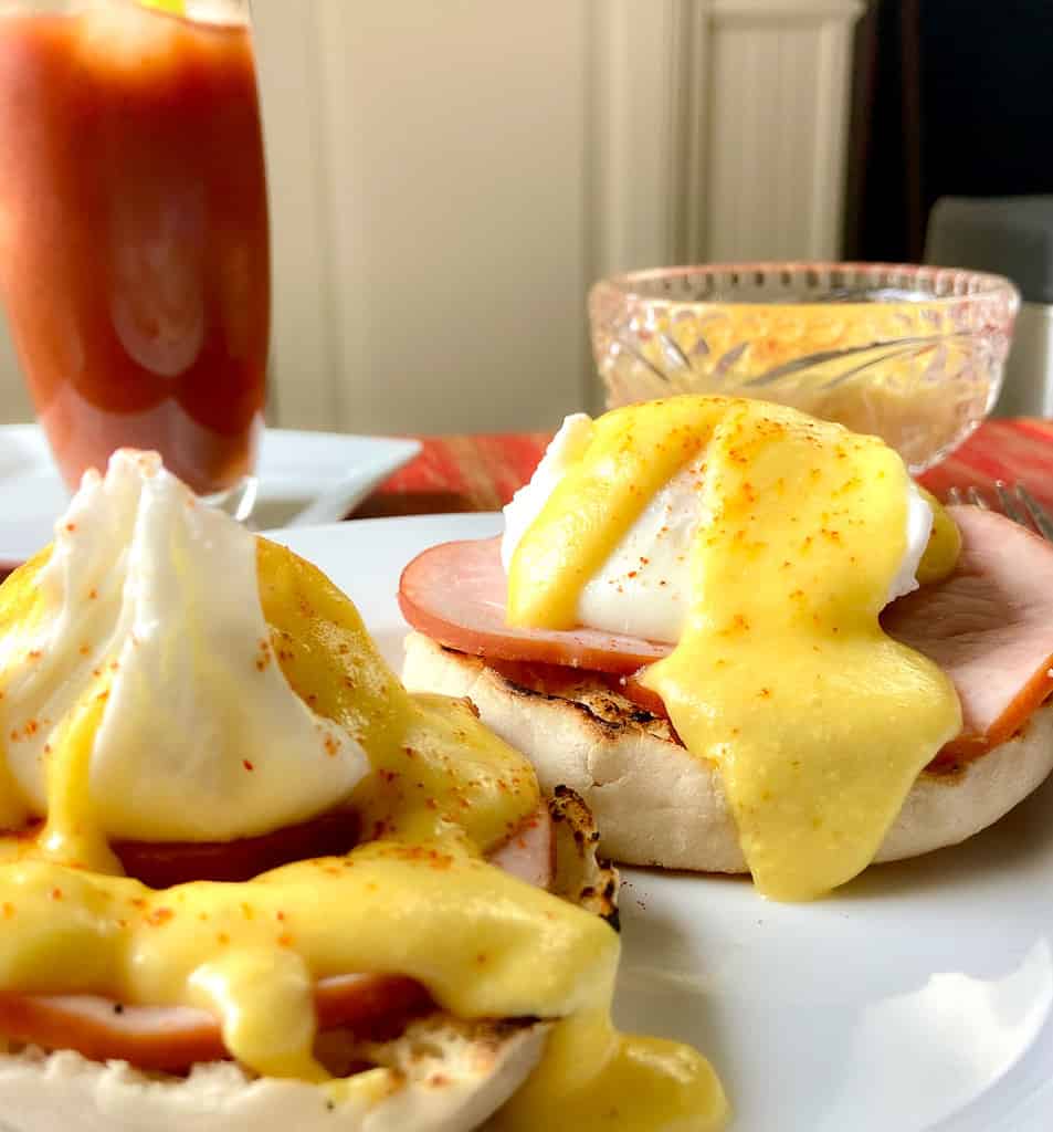 Eggs Benedict drizzled with easy Hollandaise sauce