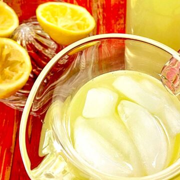 Lemonade in pitcher.