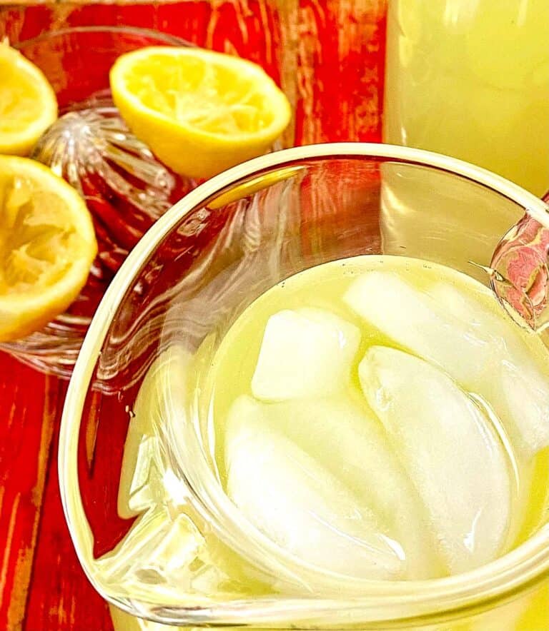 Lemonade in pitcher.