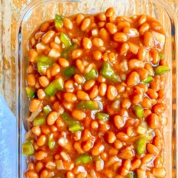 Beans in a baking dish.