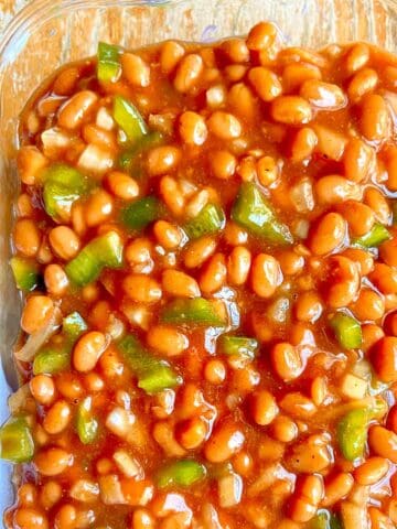 Beans in a baking dish.