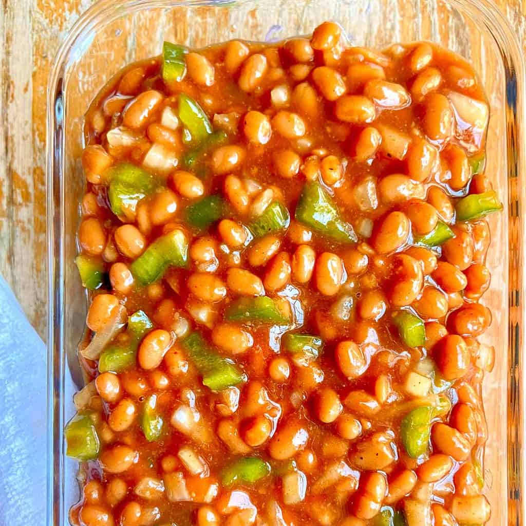 Beans in a baking dish.