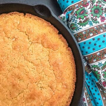 Cornbread in cast iron skillet.