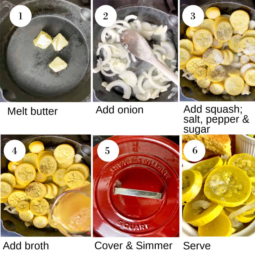 Six steps for how to make sauteed squash.