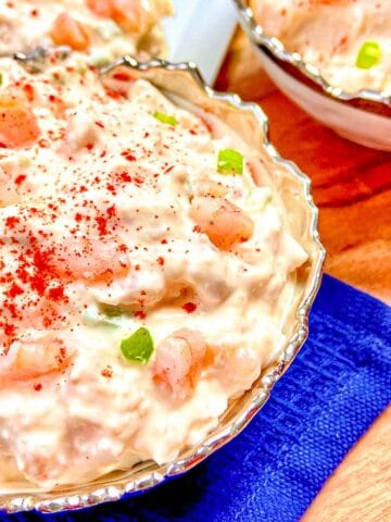 Fresh shrimp dip in a bowl.