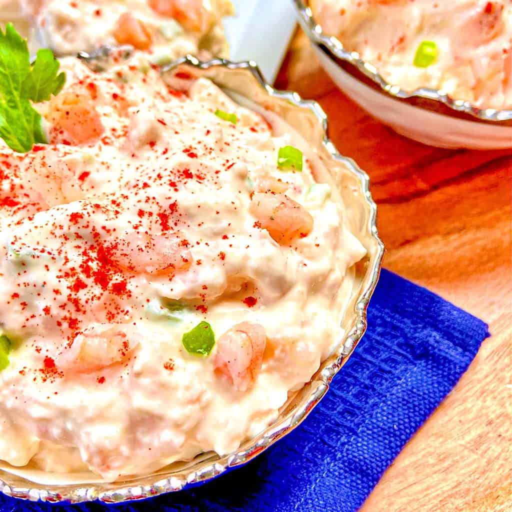 Fresh shrimp dip in a bowl.