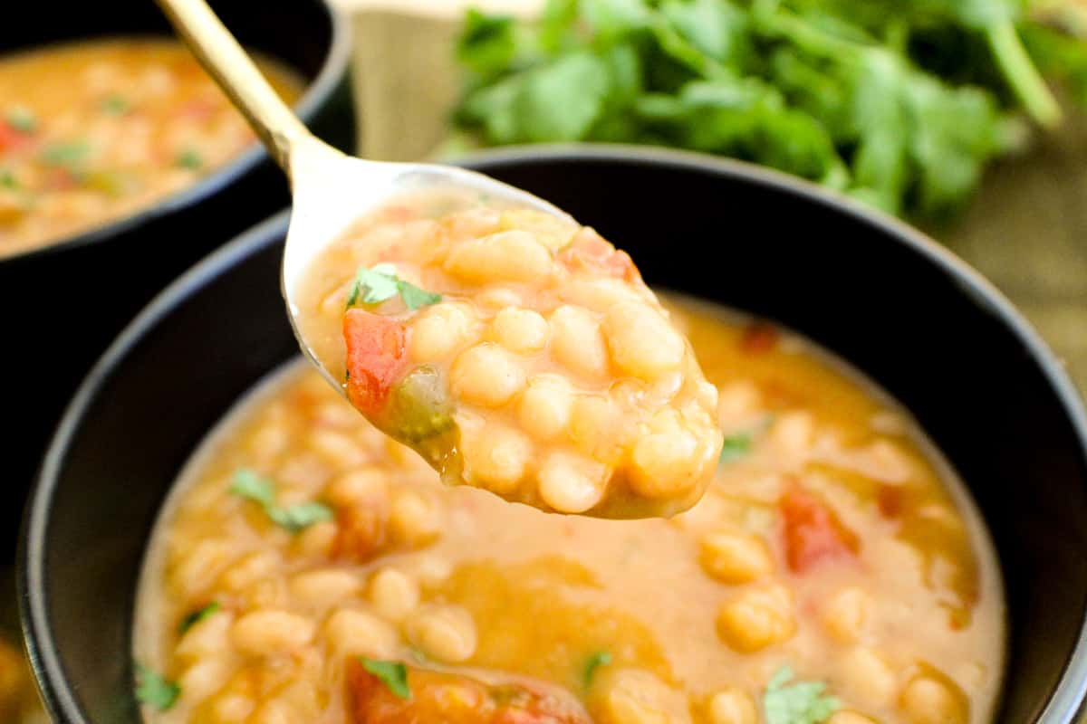 Navy Bean Soup on a spoon.