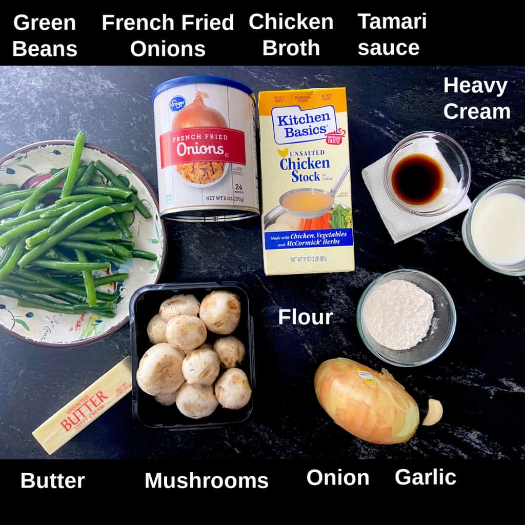Ingredients labeled on counter.