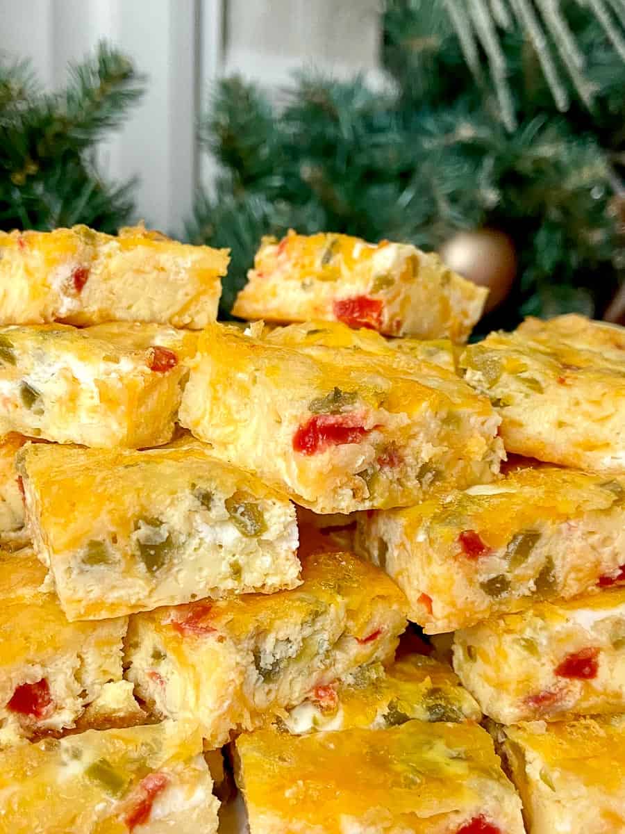 Jalapeno Fudge squares stacked on serving platter.