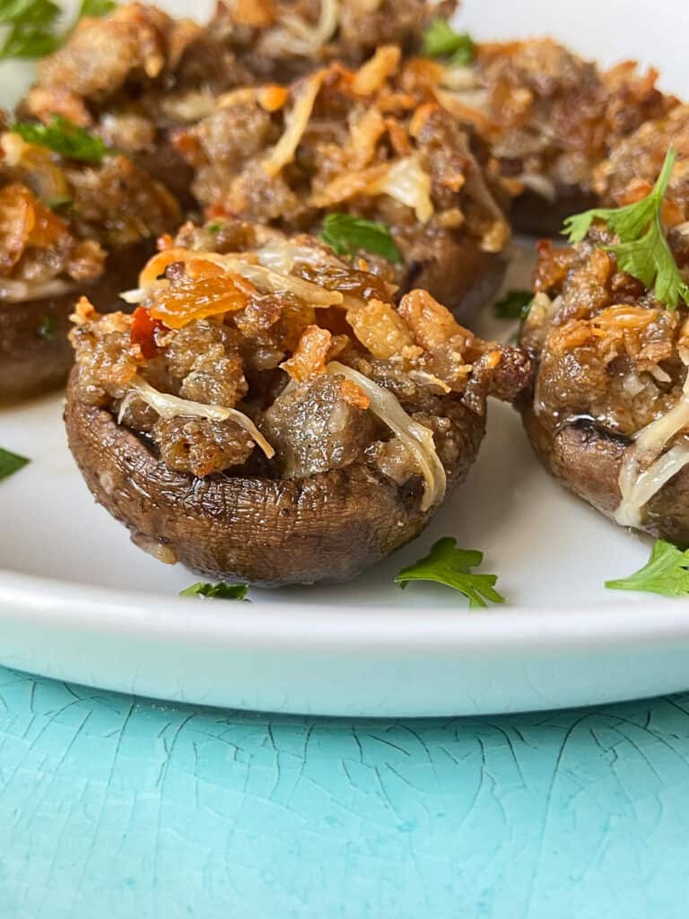 Closeup of stuffed mushroom.