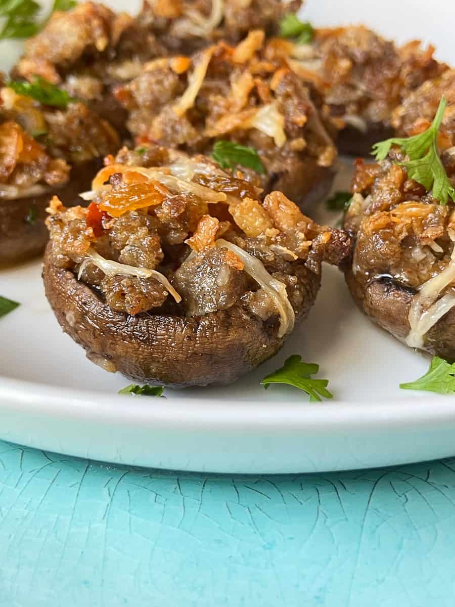 Closeup of stuffed mushroom.