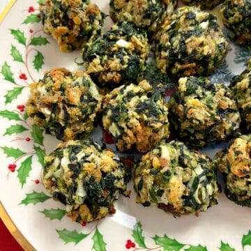 Spinach balls on decorative plate.