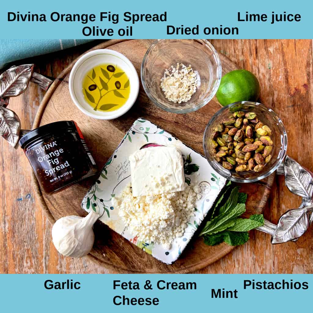 Ingredients for orange fig spread labeled.