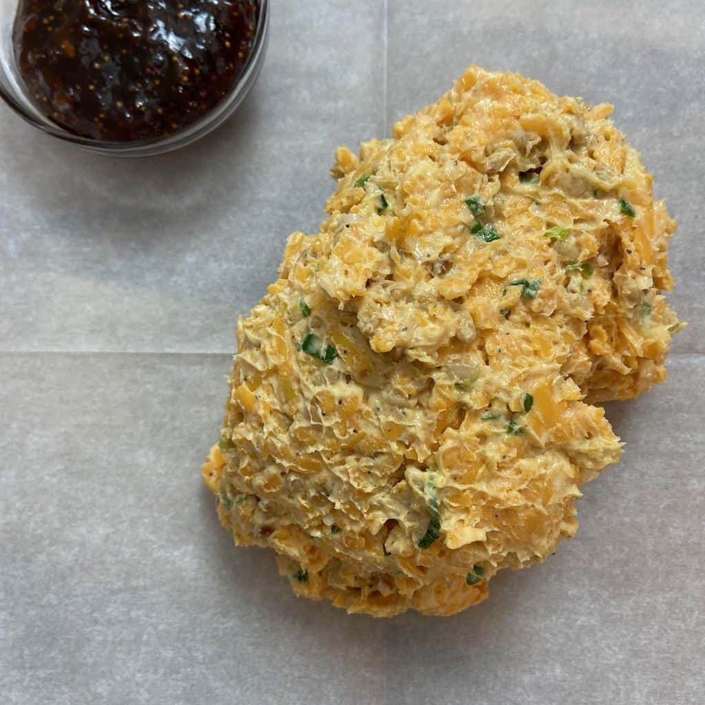 Cheddar cheese mixture on countertop.