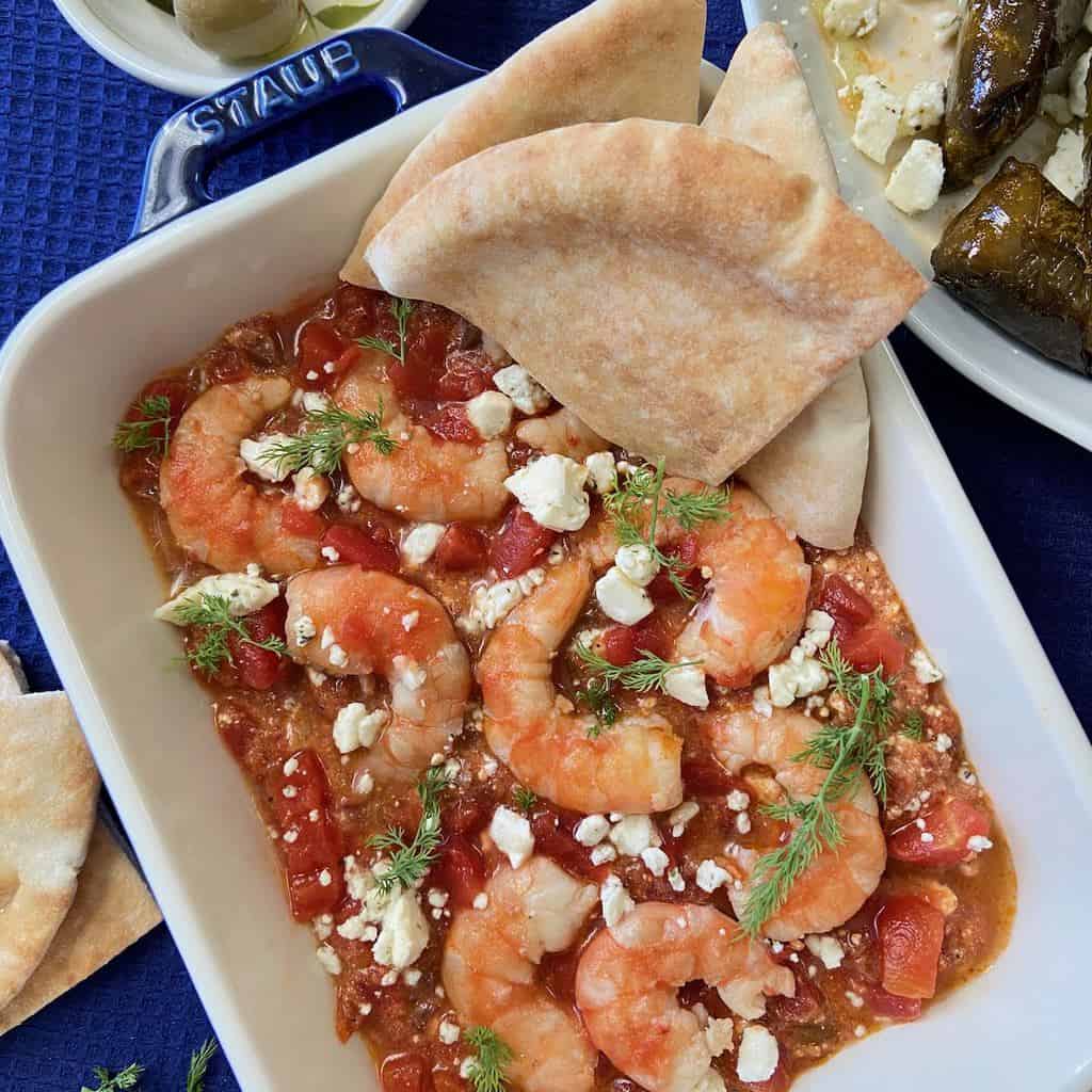 Baked Greek Shrimp Skillet with Feta (Shrimp Saganaki) - Kalefornia Kravings