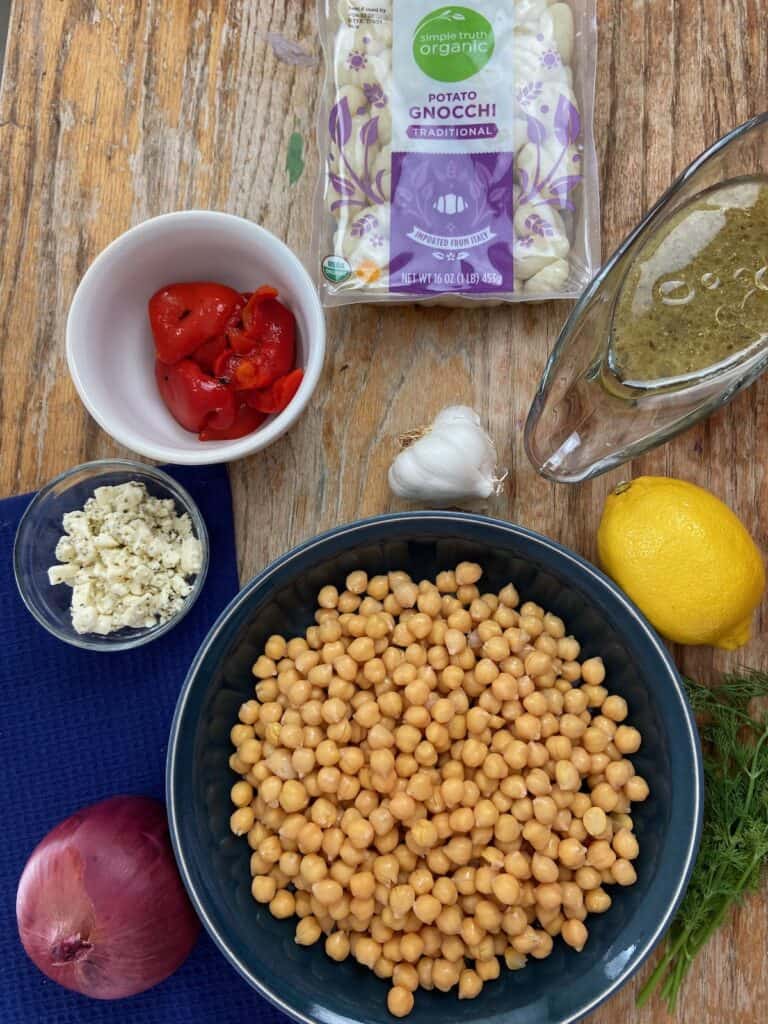 Ingredients on wooden table.