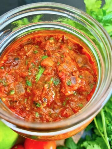 Ranchero sauce in mason jar.