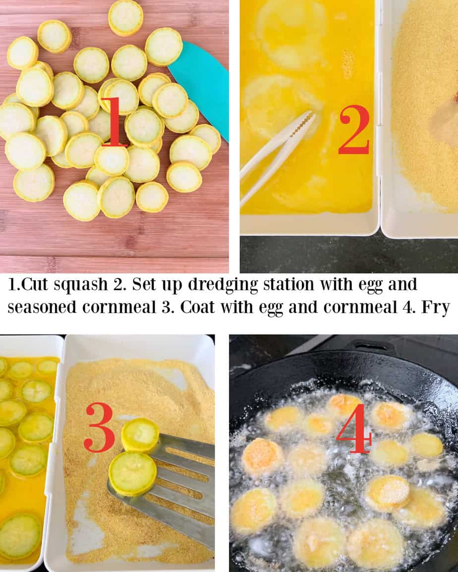 Four process shots showing how to pan fry squash.