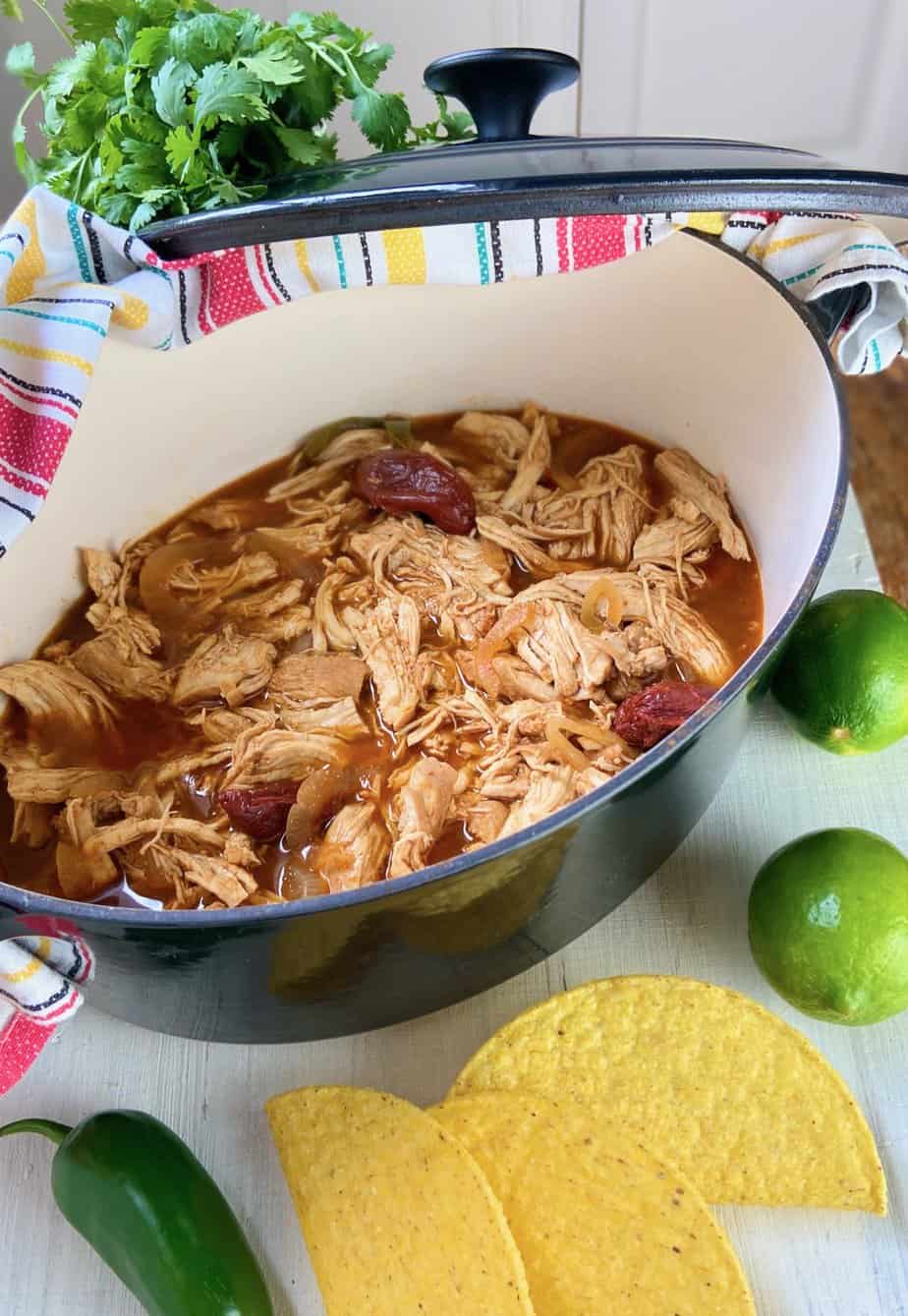 Chicken in black dutch oven.