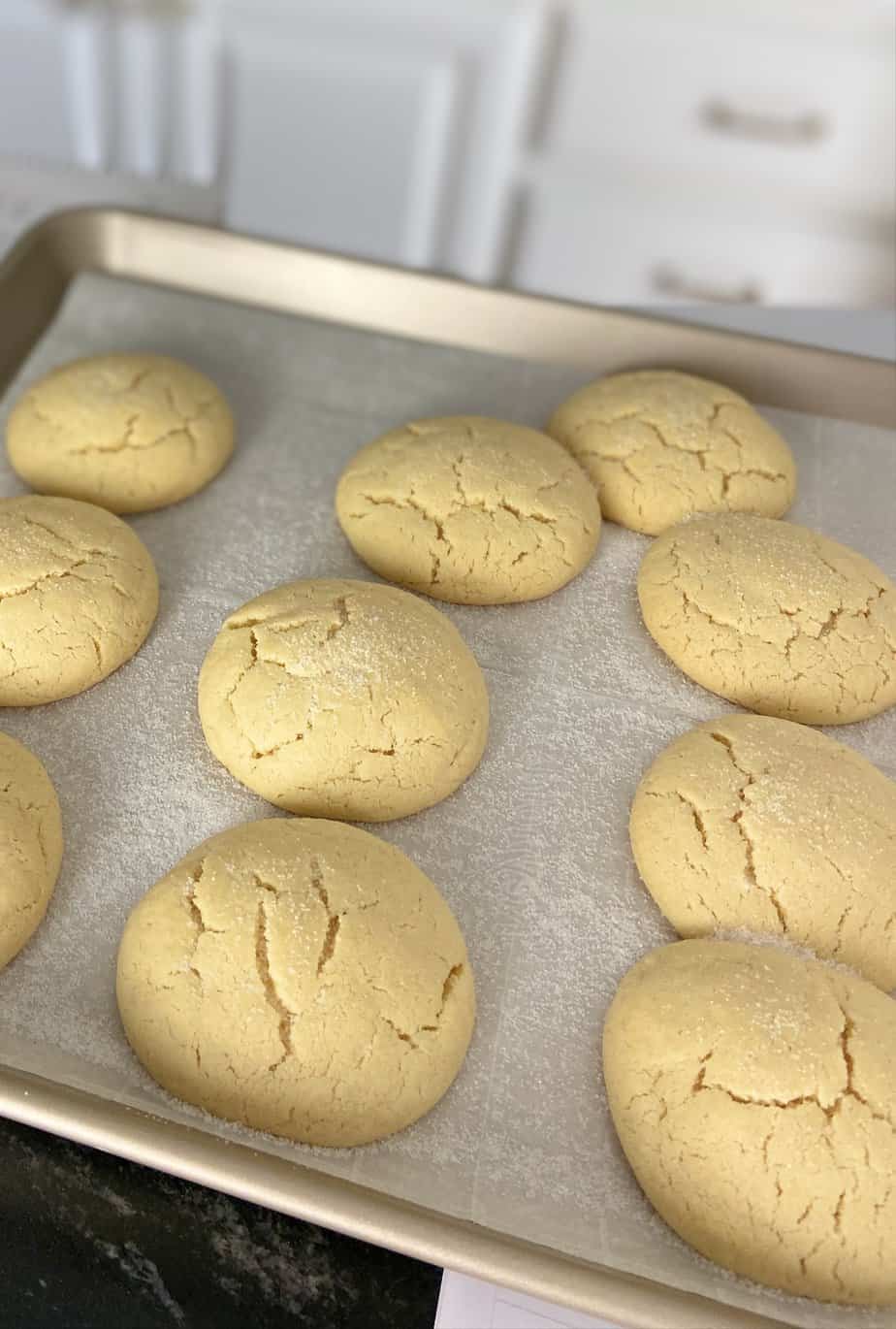 Baked cookies on baking sheet.