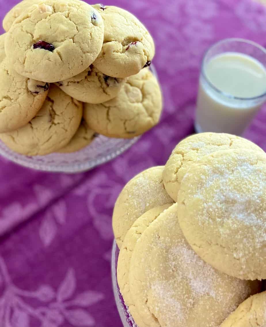 Cookies stacked on two platters.